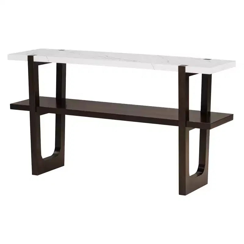 Console MAYEERTY avec plateau effet marbre et étagère ouverte pour couloir et salon Espresso