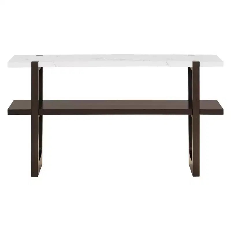 Console MAYEERTY avec plateau effet marbre et étagère ouverte pour couloir et salon Espresso