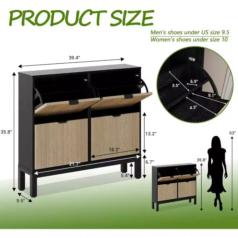 Meuble à chaussures Garvee avec 4 tiroirs basculants, armoire à chaussures en bois, organisateur de chaussures autoportant avec étagères réglables pour entrée, couloir