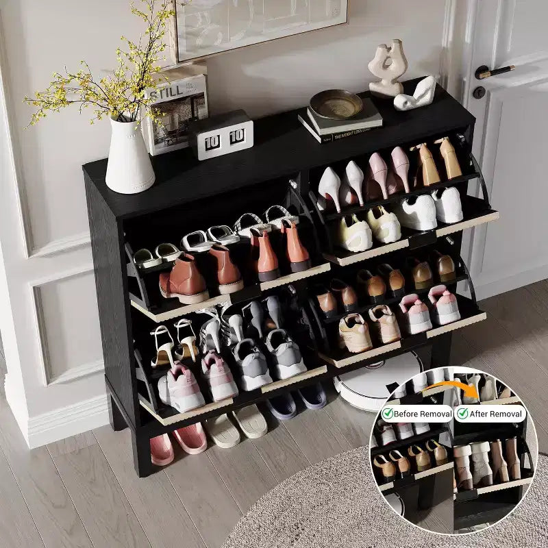 Meuble à chaussures Garvee avec 4 tiroirs basculants, armoire à chaussures en bois, organisateur de chaussures autoportant avec étagères réglables pour entrée, couloir