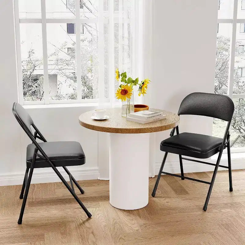 DobleePy Chaises Pliantes Lot de 8, Rembourrées en PU avec Cadre Métallique, Chaises Pliables Portables pour Salle à Manger, Salon et Bureau, Noir