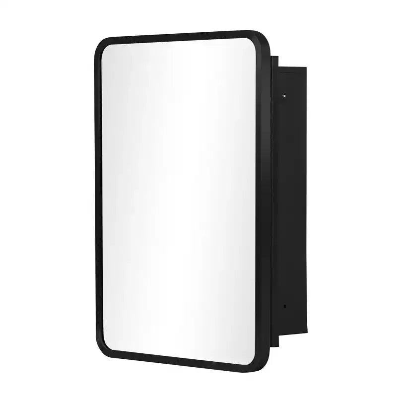 Armoire de salle de bain PexFix 24 x 16 avec miroir, cadre en acier inoxydable et 2 étagères réglables, armoires à pharmacie murales, miroirs rectangulaires encastrés, noir
