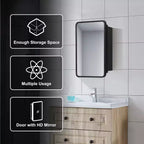 Armoire de salle de bain PexFix 24 x 16 avec miroir, cadre en acier inoxydable et 2 étagères réglables, armoires à pharmacie murales, miroirs rectangulaires encastrés, noir