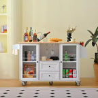 GDFStudio Kathleen Modern 47.6 Wood Mobile Kitchen Island Storage Trolley Cart with Dropleaf Top
