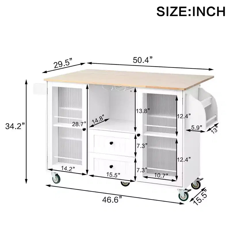GDFStudio Kathleen Îlot de cuisine mobile moderne en bois de 47,6 po avec plateau rabattable et chariot de rangement