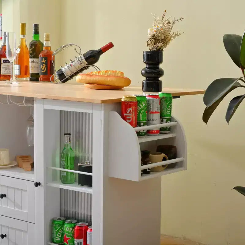 GDFStudio Kathleen Îlot de cuisine mobile moderne en bois de 47,6 po avec plateau rabattable et chariot de rangement