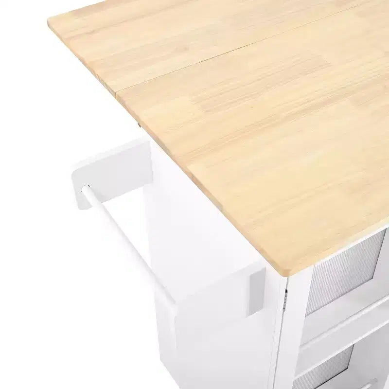 GDFStudio Kathleen Îlot de cuisine mobile moderne en bois de 47,6 po avec plateau rabattable et chariot de rangement