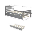 Lit double plateforme MAYEERTY avec lit gigogne, tête de lit et pied de lit, gris, pour chambre à coucher