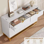 Commode de Chambre, Grande Commode de Rangement 53,5 pouces, 6 Tiroirs avec Poignées et Pieds en Métal Doré, Commode Moderne, Commode Grise avec Tiroirs