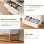 Commode de Chambre, Grande Commode de Rangement 53,5 pouces, 6 Tiroirs avec Poignées et Pieds en Métal Doré, Commode Moderne, Commode Grise avec Tiroirs