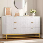 Commode de Chambre, Grande Commode de Rangement 53,5 pouces, 6 Tiroirs avec Poignées et Pieds en Métal Doré, Commode Moderne, Commode Grise avec Tiroirs