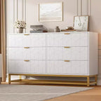 Commode de Chambre, Grande Commode de Rangement 53,5 pouces, 6 Tiroirs avec Poignées et Pieds en Métal Doré, Commode Moderne, Commode Grise avec Tiroirs