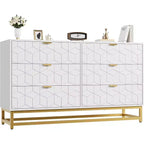 Commode de Chambre, Grande Commode de Rangement 53,5 pouces, 6 Tiroirs avec Poignées et Pieds en Métal Doré, Commode Moderne, Commode Grise avec Tiroirs