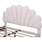 Lit plateforme Acekool Queen Size en velours avec tête de lit florale, cadre rembourré, support à lattes en bois, pas besoin de sommier, rose
