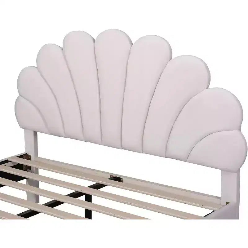 Lit plateforme Acekool Queen Size en velours avec tête de lit florale, cadre rembourré, support à lattes en bois, pas besoin de sommier, rose