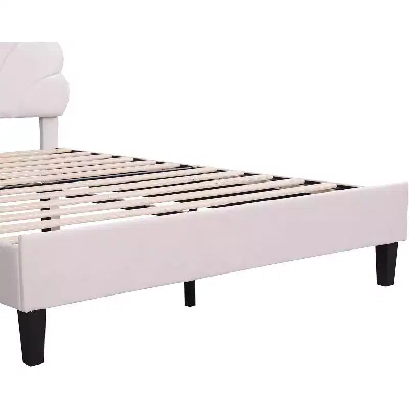 Lit plateforme Acekool Queen Size en velours avec tête de lit florale, cadre rembourré, support à lattes en bois, pas besoin de sommier, rose