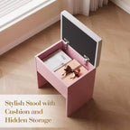 Coiffeuse GustoWave avec miroir et lumières, table de maquillage avec prises de courant, tiroirs et meuble de rangement, tabouret de rangement, coiffeuse pour chambre à coucher
