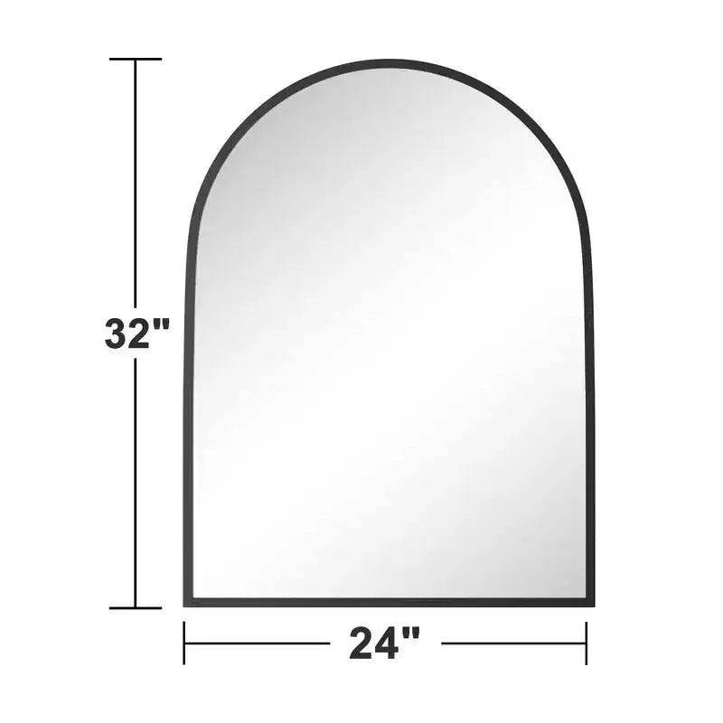 Lot de 2 miroirs muraux à suspendre en alliage d'aluminium noir, avec bord fin et angle droit, en forme d'arche, 79 cm H x 61 cm l