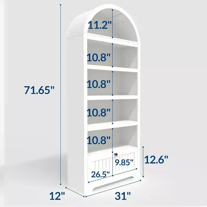 Acekool Meuble de rangement en bois arqué de 183 cm, buffet de cuisine et bibliothèque à 5 niveaux avec portes et étagères, noyer, pour salon, cuisine, bureau
