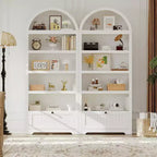 Acekool Meuble de rangement en bois arqué de 183 cm, buffet de cuisine et bibliothèque à 5 niveaux avec portes et étagères, noyer, pour salon, cuisine, bureau