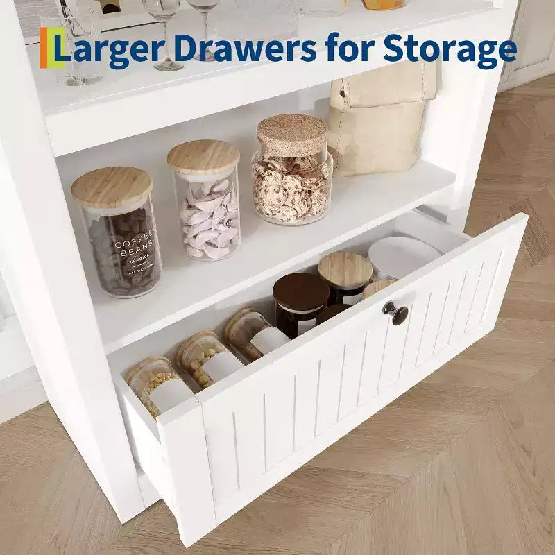 Acekool Meuble de rangement en bois arqué de 183 cm, buffet de cuisine et bibliothèque à 5 niveaux avec portes et étagères, noyer, pour salon, cuisine, bureau