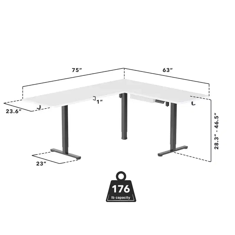Mount-It! Bureau d'angle électrique réglable en hauteur XL, cadre noir et plateau blanc