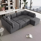 CLIHOME 117.3 Canapé d'angle surdimensionné en U avec canapé-lit escamotable et deux coussins pour le salon