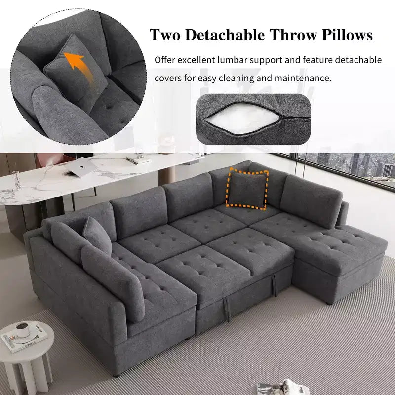 CLIHOME 117.3 Canapé d'angle surdimensionné en U avec canapé-lit escamotable et deux coussins pour le salon