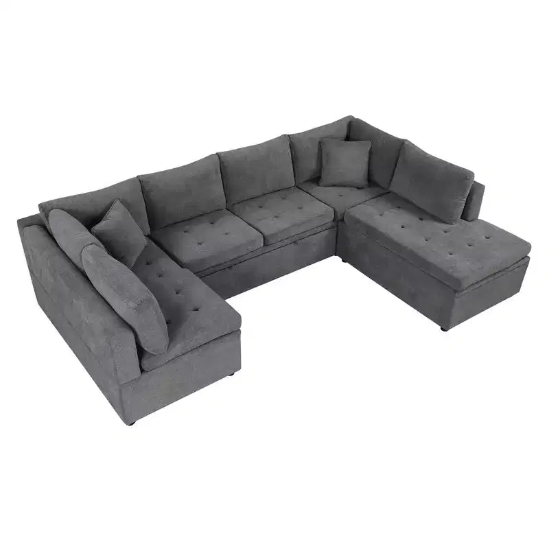 CLIHOME 117.3 Canapé d'angle surdimensionné en U avec canapé-lit escamotable et deux coussins pour le salon