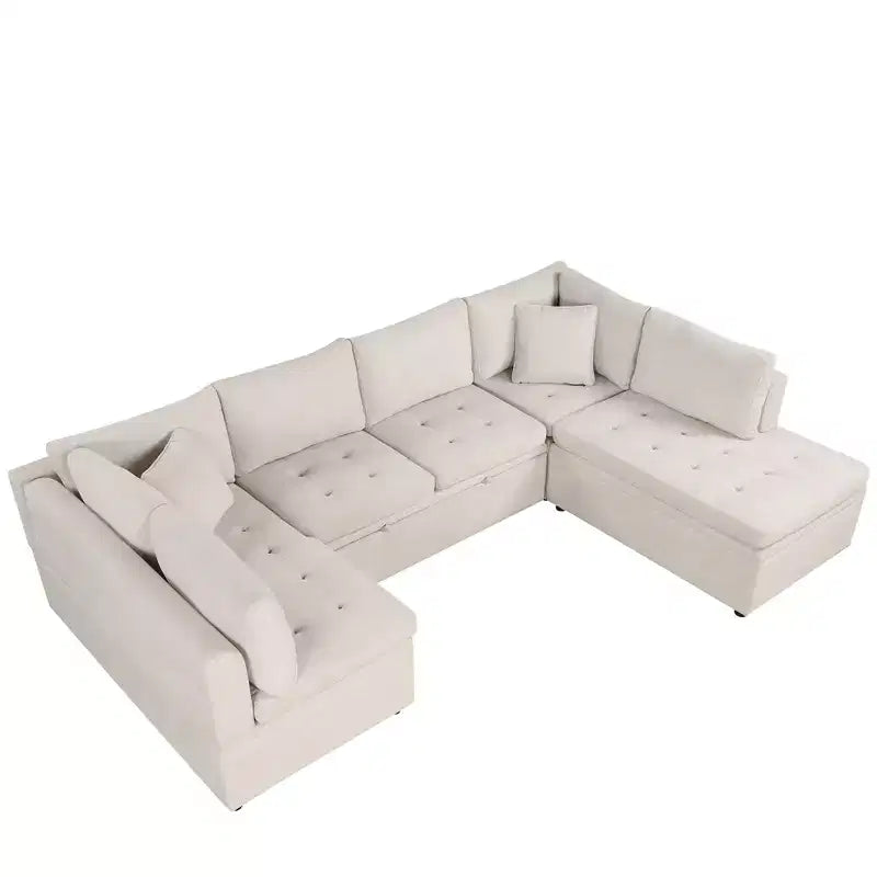 CLIHOME 117.3 Canapé d'angle surdimensionné en U avec canapé-lit escamotable et deux coussins pour le salon