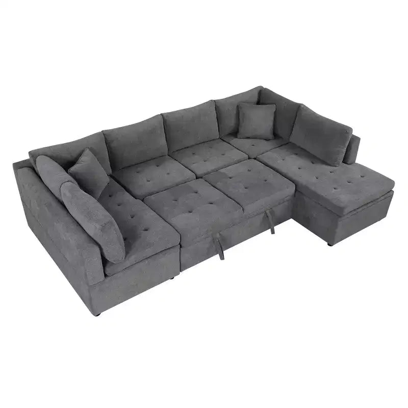 CLIHOME 117.3 Canapé d'angle surdimensionné en U avec canapé-lit escamotable et deux coussins pour le salon