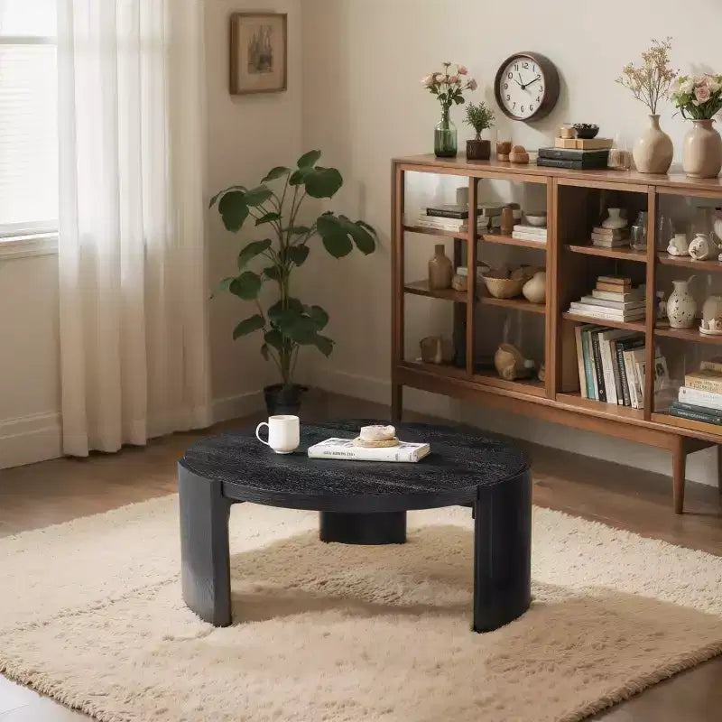 Table d'appoint/de chevet ronde moderne Subrtex, table de canapé en bois massif pour salons et chambres à coucher
