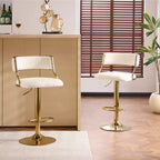 Tabouret de bar réglable Karl en velours côtelé crème avec base dorée