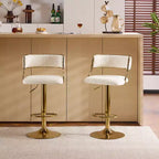 Tabouret de bar réglable Karl en velours côtelé crème avec base dorée