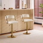 Tabouret de bar réglable Karl en velours côtelé crème avec base dorée
