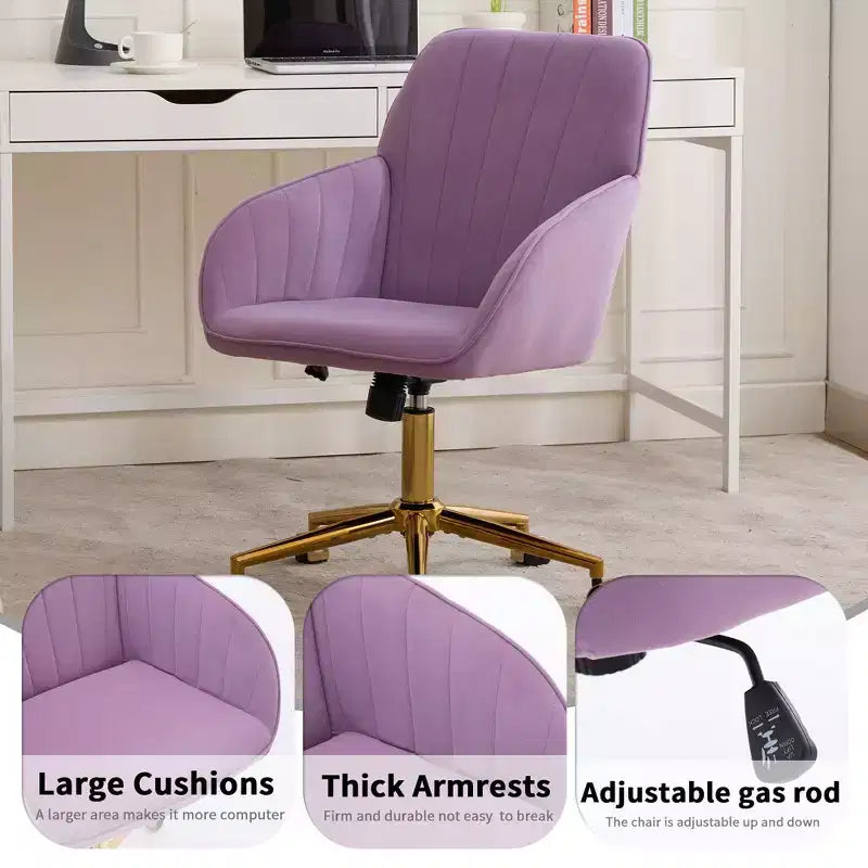 Chaise de bureau ergonomique moderne et réglable Okak avec roulettes, chaise de travail pivotante en velours pour le bureau, l'étude, le studio