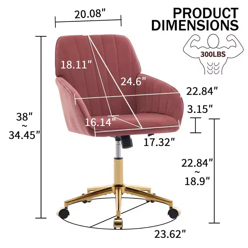 Chaise de bureau ergonomique moderne et réglable Okak avec roulettes, chaise de travail pivotante en velours pour le bureau, l'étude, le studio