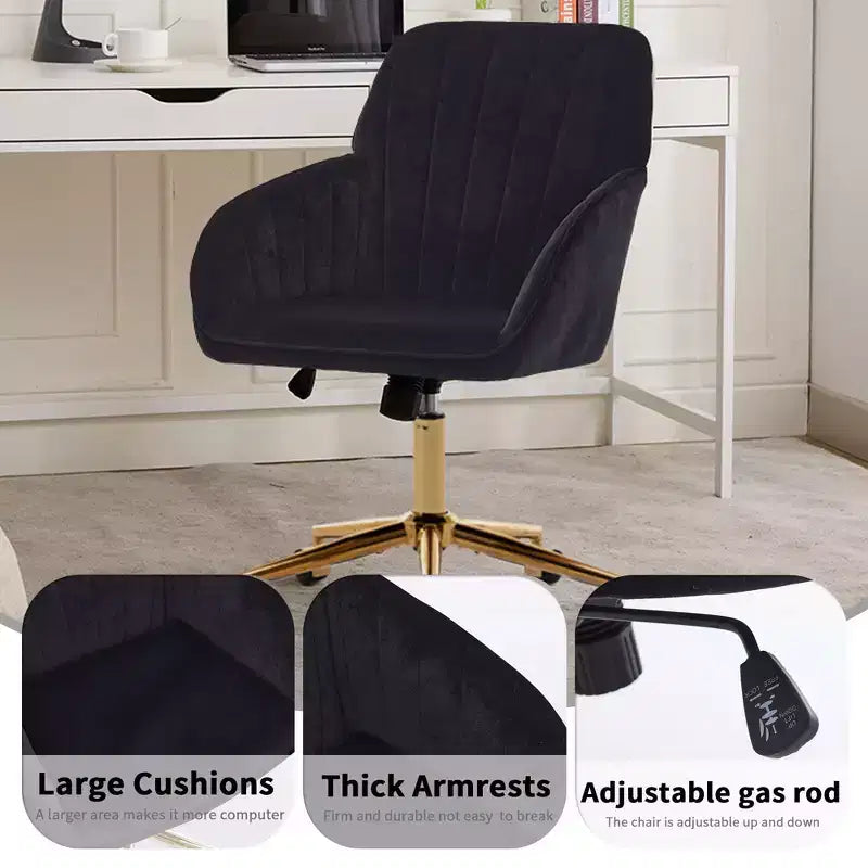 Chaise de bureau ergonomique moderne et réglable Okak avec roulettes, chaise de travail pivotante en velours pour le bureau, l'étude, le studio