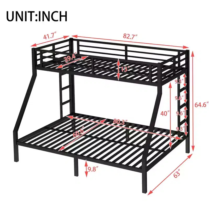 Lit superposé métallique Twin XL sur Queen pour adolescents et adultes, gain de place et sans sommier requis, noir