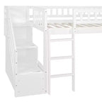 Lit mezzanine bas pour enfants avec escalier, toboggan et tiroirs en bois, taille double