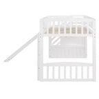 Lit mezzanine bas pour enfants avec escalier, toboggan et tiroirs en bois, taille double