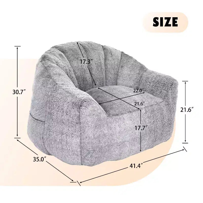 Fauteuil de sol moderne Okak en fausse fourrure moelleuse avec accoudoirs, canapé-lit en mousse haute densité pour salon, chambre à coucher