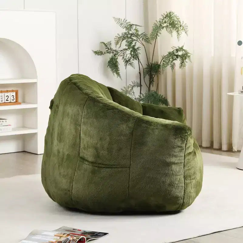 Fauteuil de sol moderne Okak en fausse fourrure moelleuse avec accoudoirs, canapé-lit en mousse haute densité pour salon, chambre à coucher