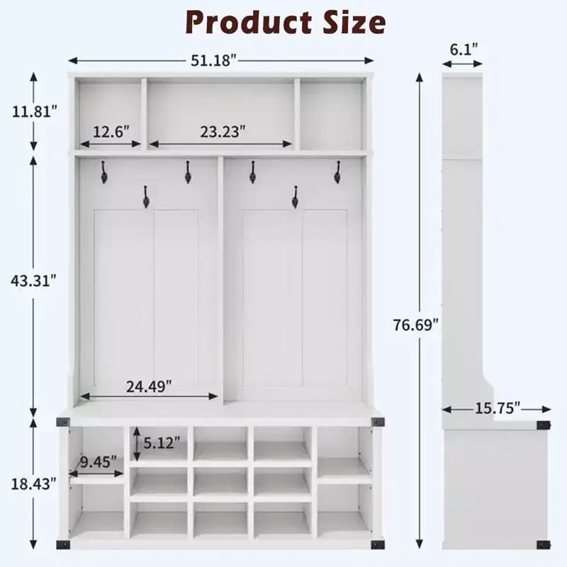 Coolmee Banc d'entrée 4 en 1 style ferme avec porte-manteau et 6 crochets, étagère réglable, banc de vestiaire, 193 cm