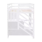 Lit mezzanine bas double avec escalier de rangement et fenêtre, cadre de lit mezzanine double en bois avec espace sous le lit pour enfants et adolescents