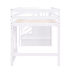 Lit mezzanine bas double avec escalier de rangement et fenêtre, cadre de lit mezzanine double en bois avec espace sous le lit pour enfants et adolescents