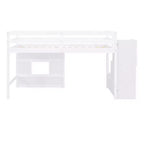 Lit mezzanine bas double avec escalier de rangement et fenêtre, cadre de lit mezzanine double en bois avec espace sous le lit pour enfants et adolescents