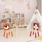 Ensemble table et 2 chaises pour enfants, ensemble de table et chaises 3 pièces pour tout-petits, ensemble de table de jeu d'activités en bois (ours et tigre)