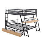 Lit superposé en métal double de taille normale avec bureau, lit superposé en métal robuste double avec lumière et 2 tiroirs, noir
