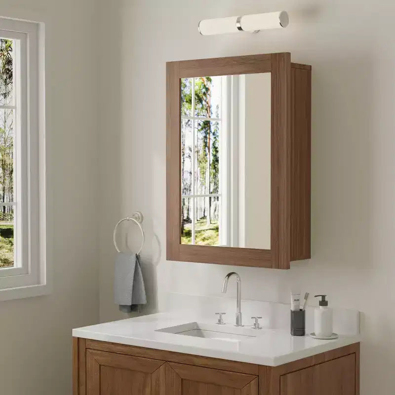 Armoire de salle de bain avec miroir, armoire murale en bois avec miroir et étagères intérieures réglables